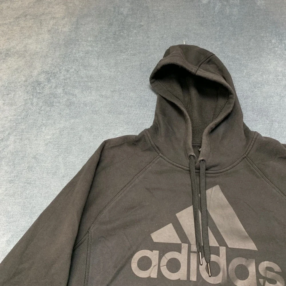 Adidas Hoodie Mens Medium Black Raglan Sleeve 3 Stripes Logo Sports Fleece Lined